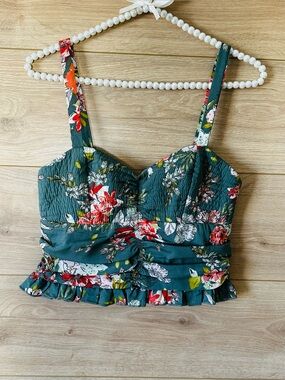 Floral Sweetheart Cropped Tank Top - Teal Floral